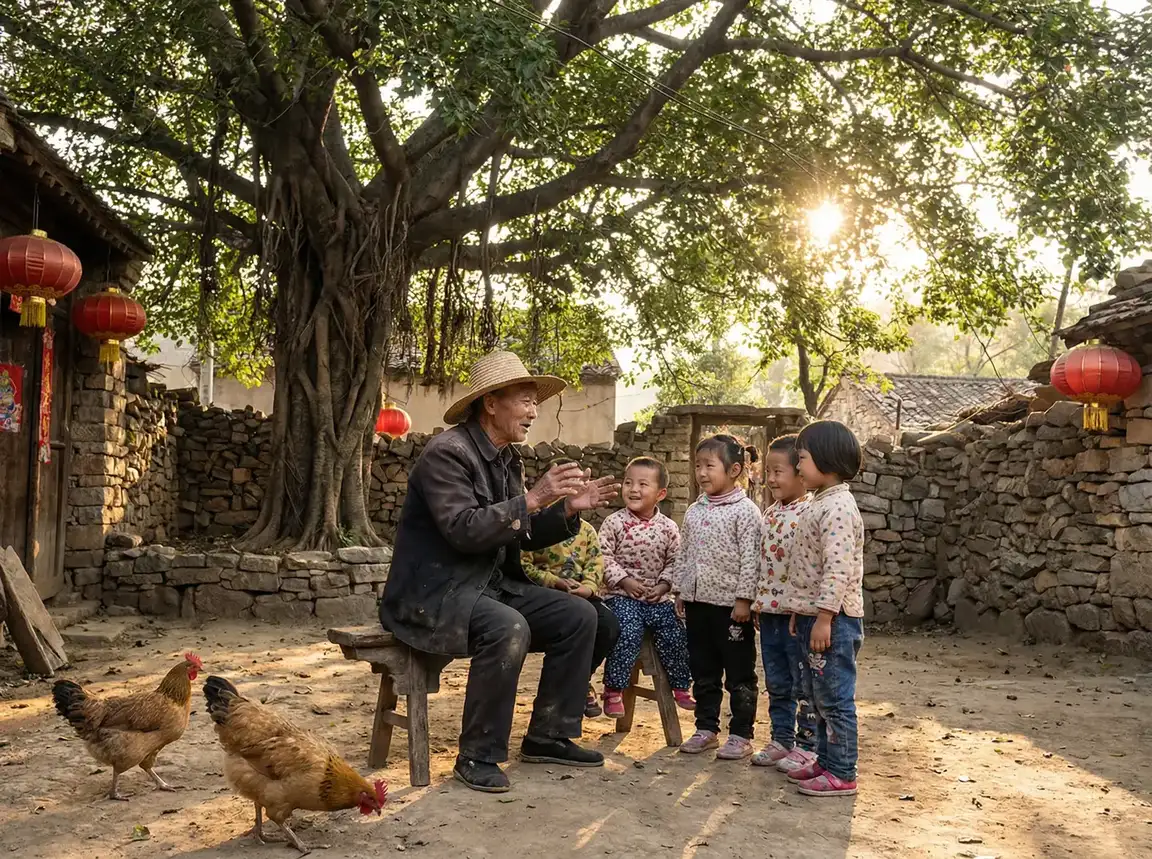 老人在大榕树下给孩子们讲故事 - 888奇米影视四色 乡村记忆